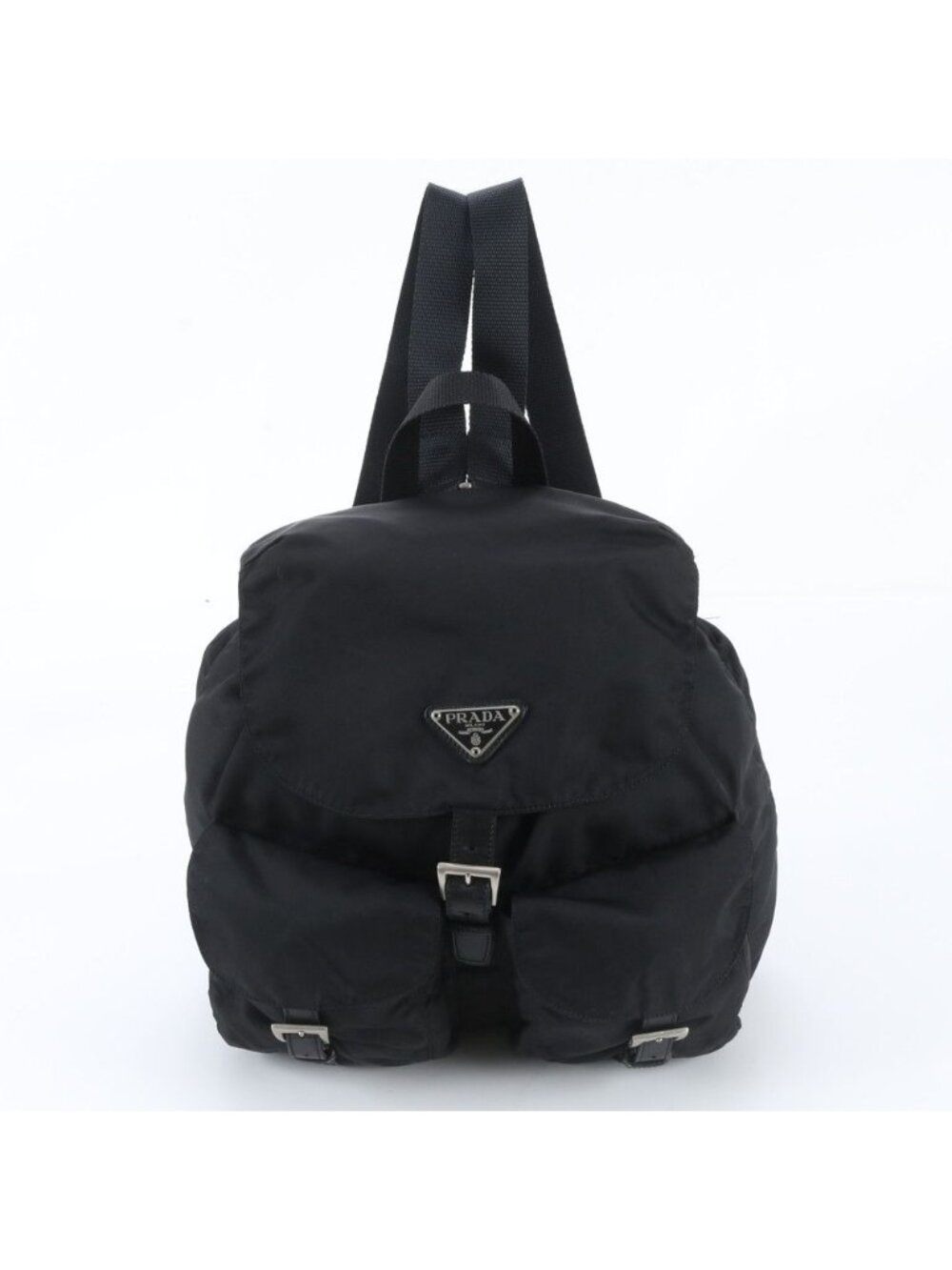 Prada White Tag Tessuto Nylon Triangle Logo Leather Backpack